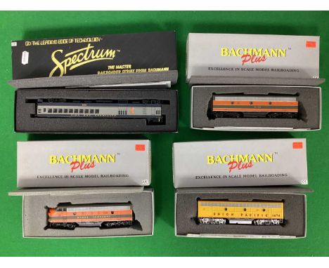 Four Bachmann HO Gauge U.S.A Outline Locomotives, comprising a Spectrum Ref 81404 EMG Gas Electric 'Doodlebug', A Bachmann pl