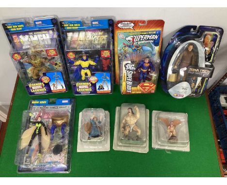 Five Plastic Action Figures by Artasylum, Toybiz and Mattel. Featuring Superman, The New Avengers Sentry, Avengers Wasp, X-Me