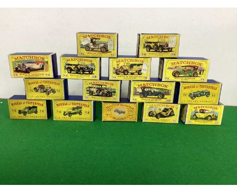 Fifteen Matchbox 'Models of Yesteryear' Diecast Model Vehicles to include Y-5 1929 4 1/2 Litre Blower Bentley, Y-2 1911 Renau