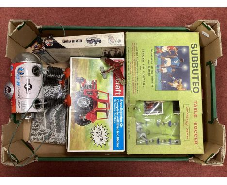 A Subbuteo Continental Display Edition, boxed, A Scalecraft Massey Ferguson tractor kit, started, boxed, boxed 1:32 Soldiers 