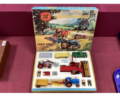 Original Early Corgi Gift Set No 22 'Farming Models', appears compete, including Fordson Power Major tractor, combine harvest