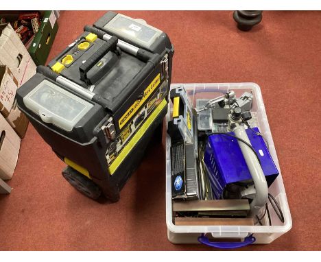 A Quantity of Tools for Model Kit Building including Brushes, Pens, Vices and an Eyeglass Bracket/Headband Magnifier. Togethe