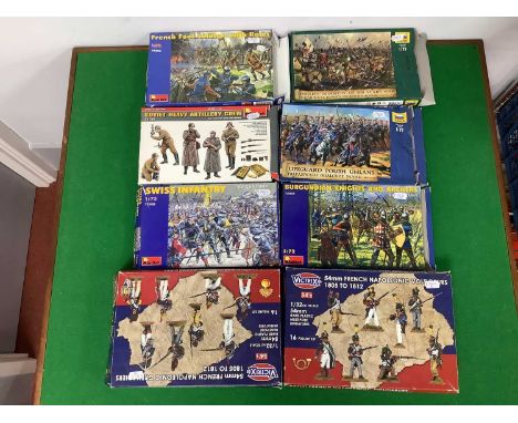 Eight Boxed Plastic Model Military and Historical Figure Kits by Mini Art, Victrix, Zveda including Victrix 54mm French Napol