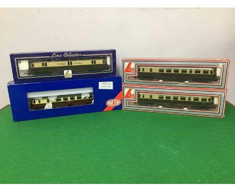 Four OO Gauge/4mm Boxed GWR Diesel Railcars, brown/cream livery, comprising a Heljan Ref No 19401 R/No 29; two Lima Ref No 20
