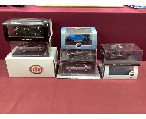 Eight Diecast Model Vehicles by Minichamps, Matchbox, Oxford and other including Minichamps 1:43 #436 139500 Bentley 6 1/2 Li