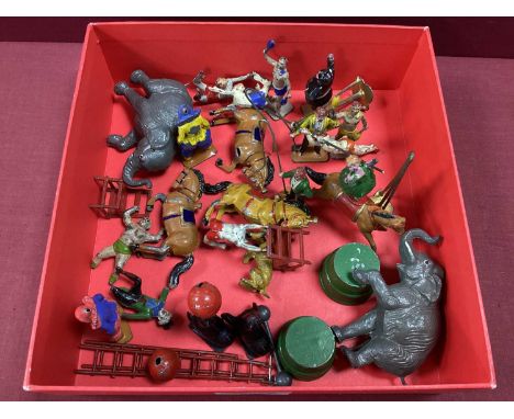 A Quantity of Mid XX Century Lead Figures all With a Circus Theme, all Charbens, trapeze items noted, all playworn, sometimes