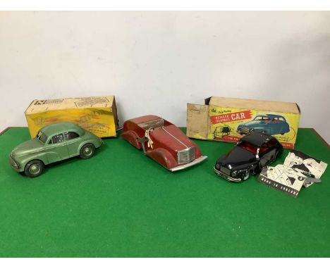 A Victory Morris Minor, spares/repair, in poor box. A Chad Valley remote control tin plate car, missing control, boxed, and a