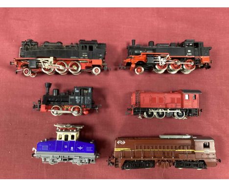 Six HO Gauge Unboxed Continental Outline Locomotives, to include a Cutzold 2-6-0 Class 75 DB Rail; a Marklin 2-6-0 Class 74, 