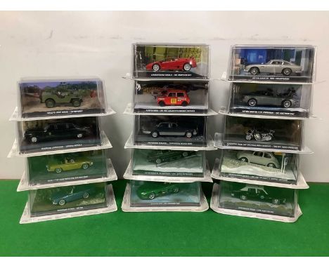 Fourteen 1:43 Scale James Bond 007 'Part Works' Diecast Model Vehicles to include, Lamborghini Diablo (Die Another Day). all 