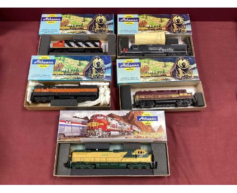 Five Athearn HO Gauge U.S.A Outline Boxed Diesel Locomotives, comprising Ref No 6315 'C44-9W' Co-Co North Western yellow live