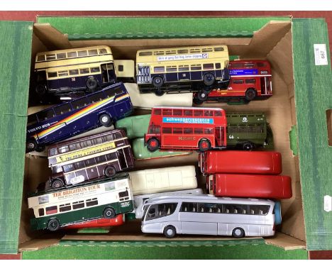 Twenty Four 1:50 Diecast Model Buses and Coaches by Corgi, Joal, Solido to include Joal Volvo Coach, Corgi Leyland Atlantean 