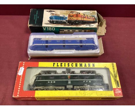 Two HO Gauge Continental Outline Locomotives, comprising a Fleischmann Ref 4370 Co-Co electric, twin pantographs (switchable)