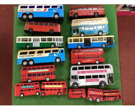 A Quantity of 1960s and Later Plastic Model Buses, of various scales and manufacturers, all playworn, sometimes repainted, br