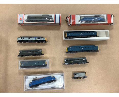 Ten N Gauge British Diesel and Electric Locomotives by Lima, Minitrix and other, including Two Deltics R/No. 9006, untested, 