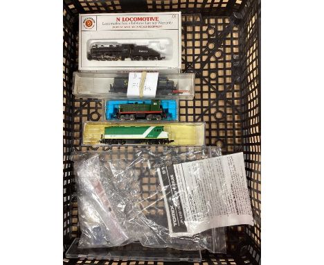 Five N Gauge Locomotives mostly American Outline including a boxed Bachmann 0-6-0 Switcher, playworn, untested.
