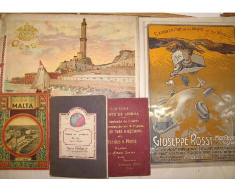 [TRAVEL etc.] Souvenir de G nes, bound booklet with 20 photogravure images of Genoa;advertising board, an eagle sending hats 