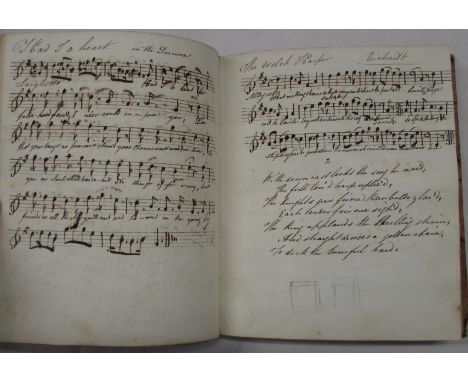MUSIC SONGBOOK, an early 19th c. sm. 4to oblong musical manuscript with lyrics where appropriate, some 40 pp. in all, include