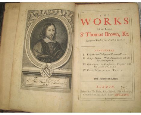 BROWN (Sir Thomas) The Works, folio, portrait frontis., 1 plate (Urn-Burial), contemp. calf rebacked, sometime recased, L., B