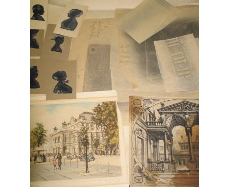 collection of 19th c. cut SILHOUETTE PORTRAITS, a 16th c. architectural print, etc. (Q)