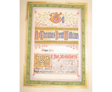 [ILLUMINATED PRESENTATION MANUSCRIPT] a very fine 4to illuminated presentation by Birmingham artist EDWARD MORTON, given by m