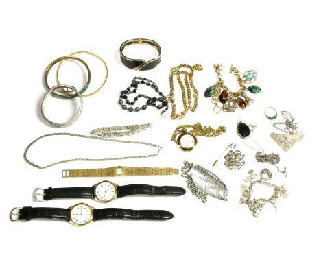 A collection of costume jewellery, to include a silver stylised leaf pendant suspended on a Prince of Wales chain, another si