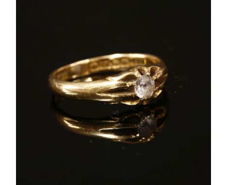 An 18ct gold single stone synthetic white spinel ring, size R½, 4.21g