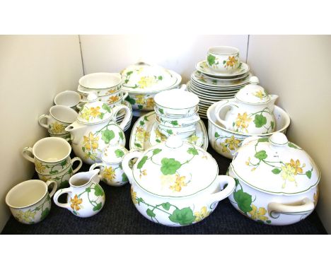 A Villeroy and Boch part tea and dinner service, in the Geranium, comprising teapots, tureens, teacups, approximately 50 piec
