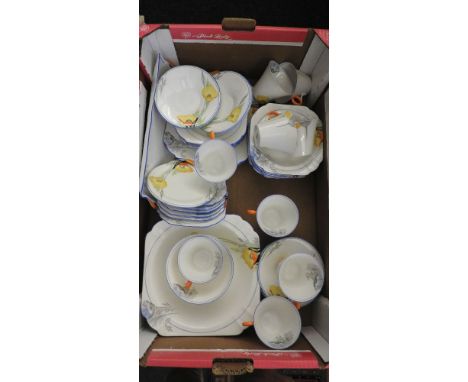 A Shelley Regent shape ten setting tea set, in poppies pattern, with teapot, milk and sugar, ten cups and saucers and plates,