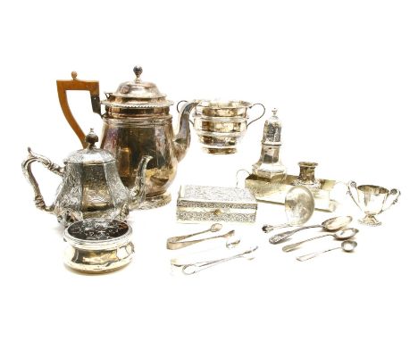 A collection of silver items, to include a twin handled bowl by Lee and  Wigfull, a pot and cover with tortoiseshell and silv