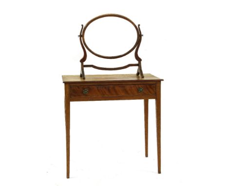 A mahogany dressing table mirror, together with a single drawer side table. (2)