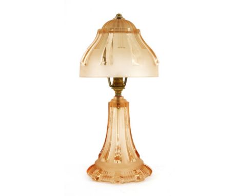 An Art Deco Walther Glas pink moulded table lamp, 37cm high