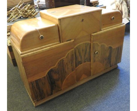 An Art Deco walnut inlaid cocktail cabinet, 136.5cm wide, 48cm deep, 95cm high