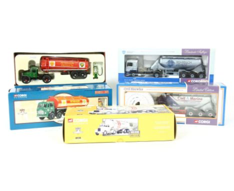 A Corgi Classics Shell BP Scammell Highwayman Tanker 16306, a similar Leyland Elliptical Tanker 24203, Corgi M.A.N. Silozug-R