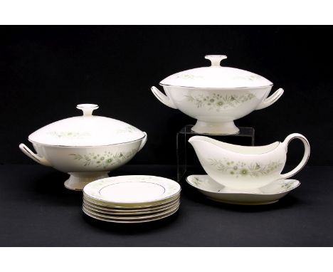 A Wedgwood Westbury pattern R4410 dinner service, comprising of a meat plate, two tureens, a gravy boat, six dinner plates, s