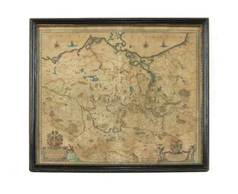 R Clarke, a hand drawn map ''Suffolk', inscribed 'MIDS R 1838', with coloured detail, 48 x 59cm, with damage and Marchionatus