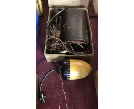 A vintage boxed darkroom lamp with yellow filter plate and four other coloured filter plates - sold with a Bakelite Kodak Bro