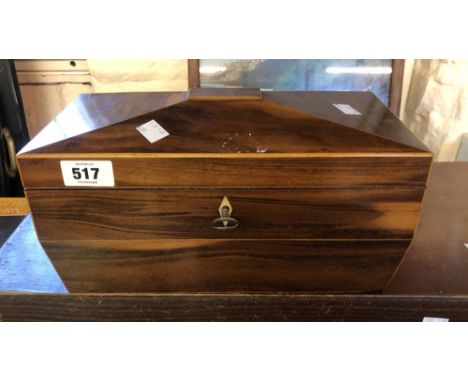 A Victorian satin rosewood and strung tea caddy of sarcophagus form, the interior with removable liners and central space for