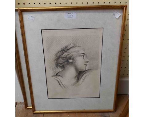Two antique gilt framed monochrome Old Master female portrait prints published by Ackermann &amp; Co., 96. Strand - sold with