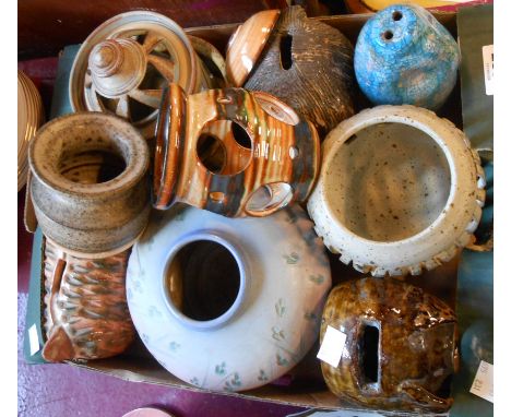 A box containing a quantity of assorted studio pottery including Robert Tarling, Briglin, etc.