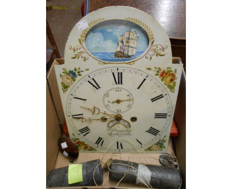 An eight day bell striking longcase clock movement, the 30cm adapted arched dial with painted decoration and marked for Reyno