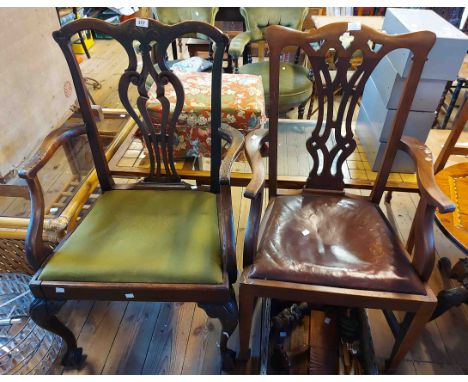 A 19th Century mahogany framed Chippendale style carver chair - sold with a later similar, both with drop-in seats