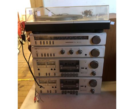 A vintage GEC high fidelity stereo system comprising A3000P turntable, A3000T tuner, A3000R amplifier and two A3000D cassette