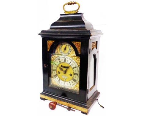 A 19th Century ebonised and bouille style inlaid cased bracket clock, the 15cm arched brass dial marked for 'John Hatto, Lond