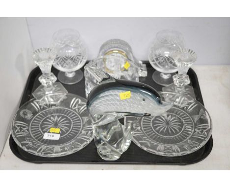 A selection  of Waterford crystal and other glassware including: a pair of Waterford crystal circular plates, 20cms diameter;