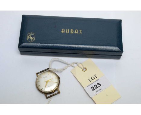 Audax, Incabloc: a 9ct yellow gold cased wristwatch, fitted a 17-jewel manual wind movement, 26.6g gross, boxed.