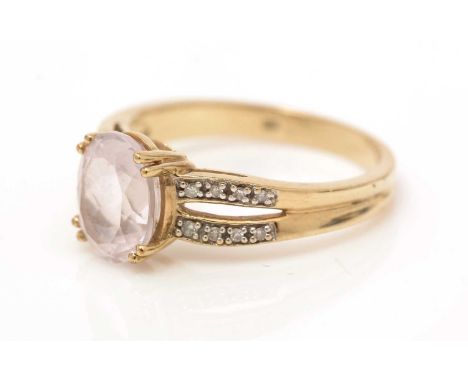 A kunzite and diamond ring, on 9ct yellow gold shank, ring size O, 3.0g gross; a yellow sapphire and diamond ring, on 9ct yel