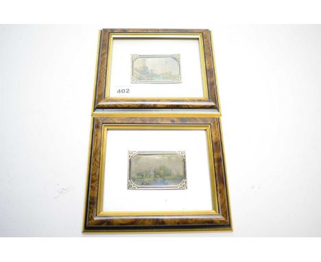 A pair of landscapes on silver, comprising; one illustrating a seascape and another a lake scene, with continental marks, eac