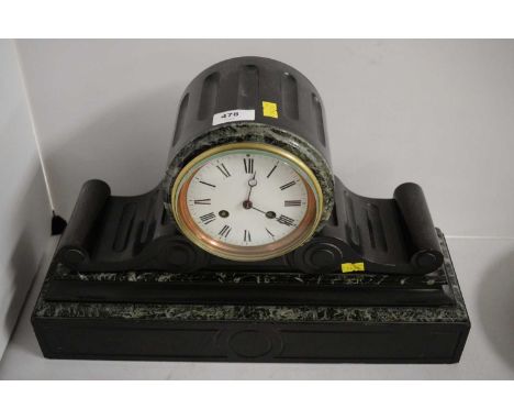 A Victorian marble and black slate mantel clock. 