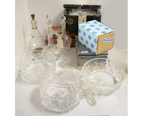 A selection of crystal and other glassware, including a Bohemian cut glass vase, boxed; a set of six Brierglass liqueur glass