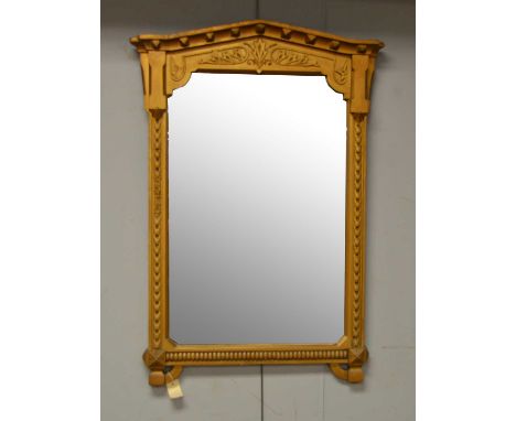 A 19th Century oak painted mirror, the architectural cornice above a leaf pattern frieze, guilloche decoration to sides, bear